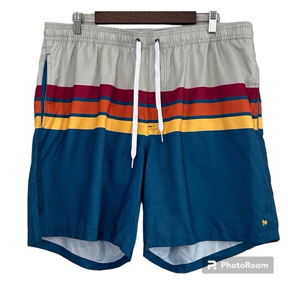 Tipsy Elves Retro Summer Swim Trunks Multicolor Gray Blue Stripe Mens Size 3XL - Picture 1 of 13